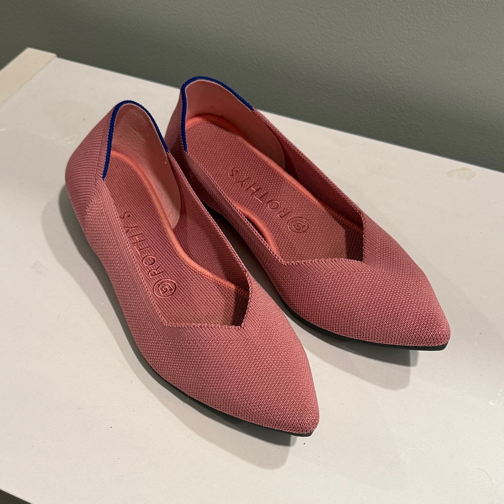 Rothy's Pink Flats with Blue Accent